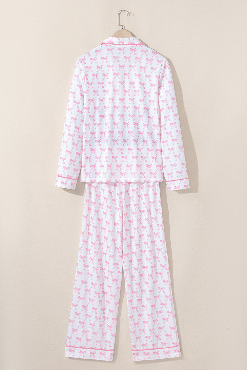 Pink Bow Print Long Sleeve Shirt and Pants Soft Pajama Set - Snoopy's Closet