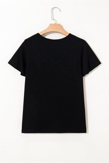 Black Crisscross V Neck Butterfly Sleeve T Shirt - Snoopy's Closet