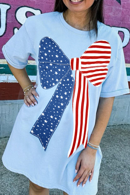 Minivestido de cambio Beau Blue patriótico con lazo grande cosido