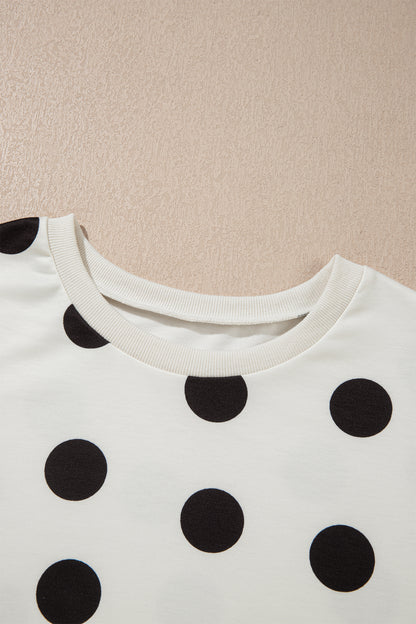 Black Polka Dot Print Loose Tee Drawstring Elastic Waist Short Set - Snoopy's Closet