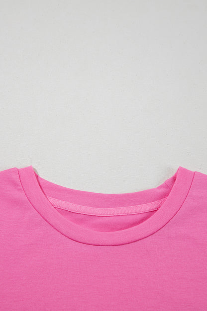 Sachet Pink Bright Casual Plain Crew Neck Tee - Snoopy's Closet