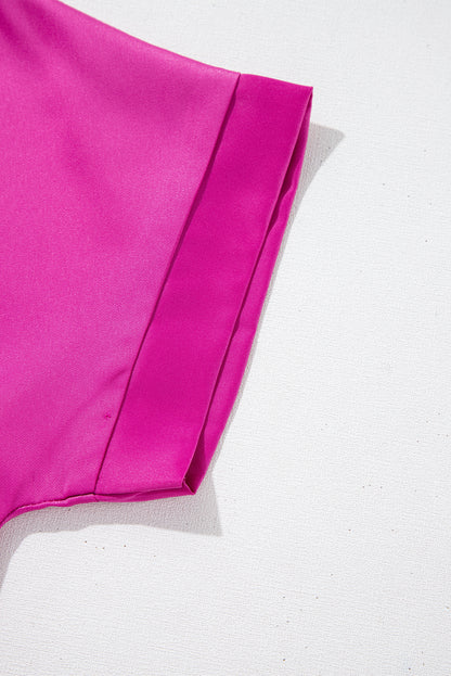 Bright Pink Silky V Neck Dolman Blouse - Snoopy's Closet