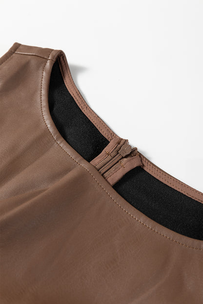 Coffee Vegan Leather Sleeveless Mini Dress - Snoopy's Closet