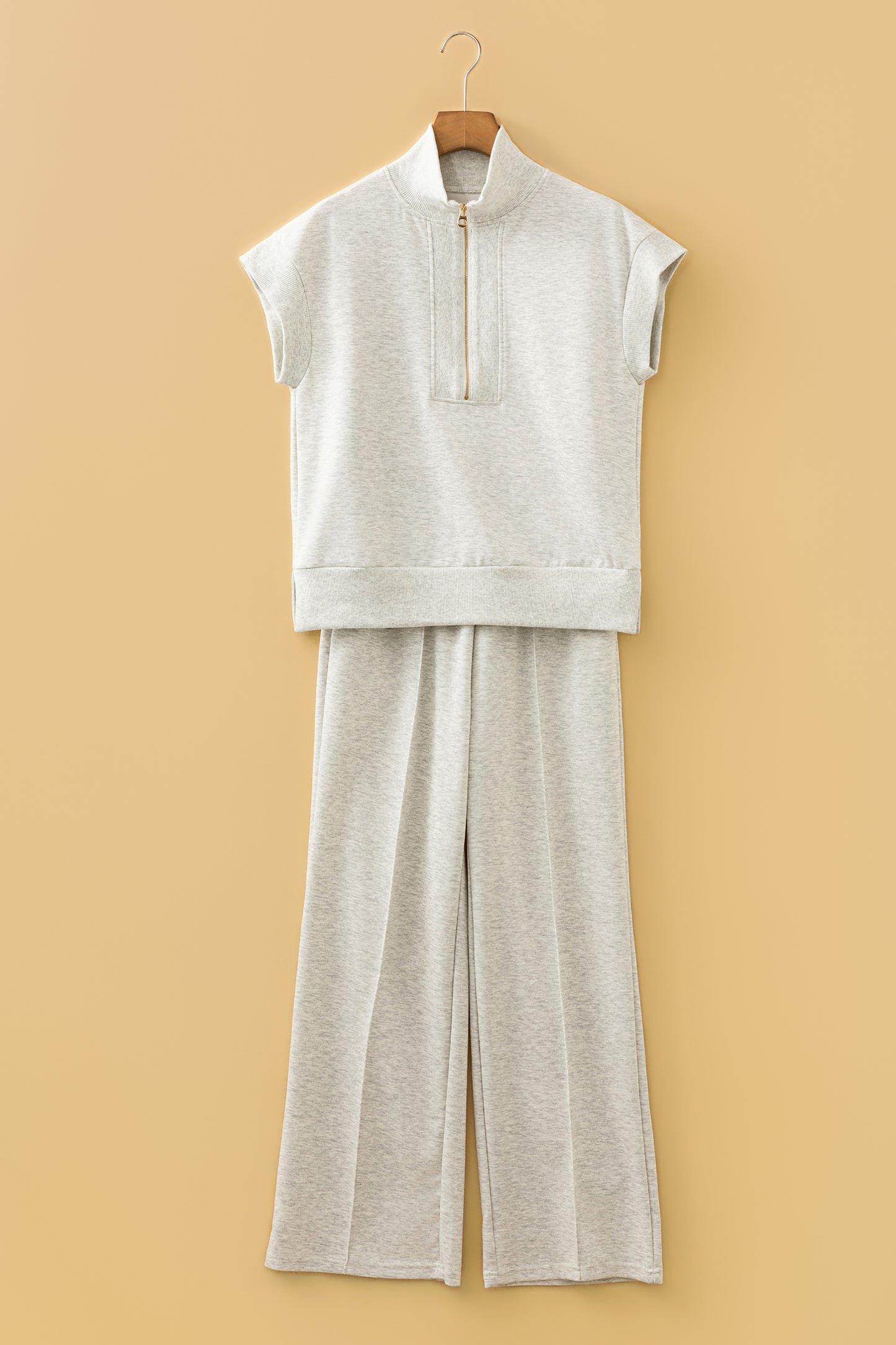 Light Grey Half Zip Polo Tee Casual Pant Set - Snoopy's Closet