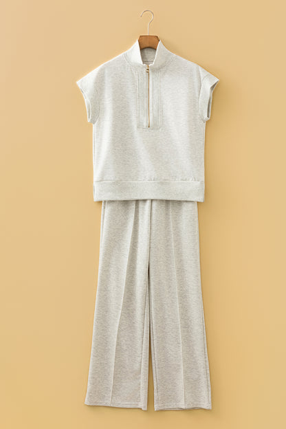 Light Grey Half Zip Polo Tee Casual Pant Set - Snoopy's Closet