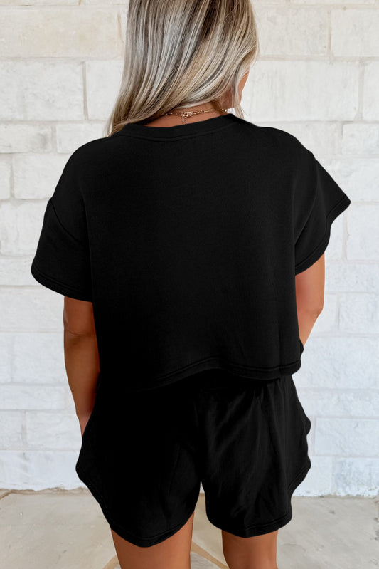 Black 2pcs Cropped Tee and Ruffle High Waist Skort Set - Snoopy's Closet