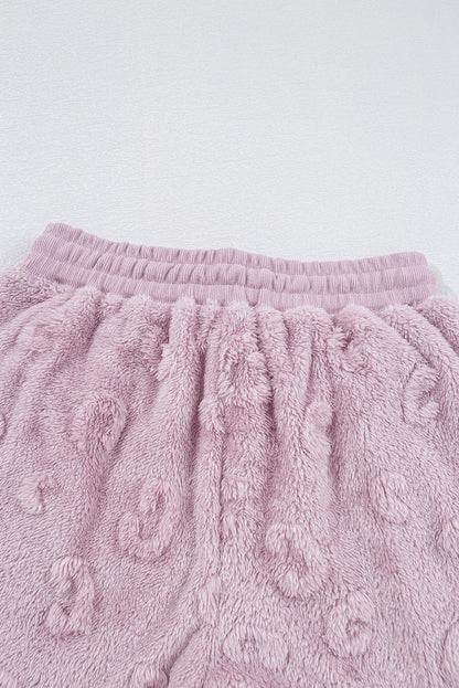 Lavendula Textured Leopard Fleece Loose Two Piece Lounge Set - Snoopy's Closet
