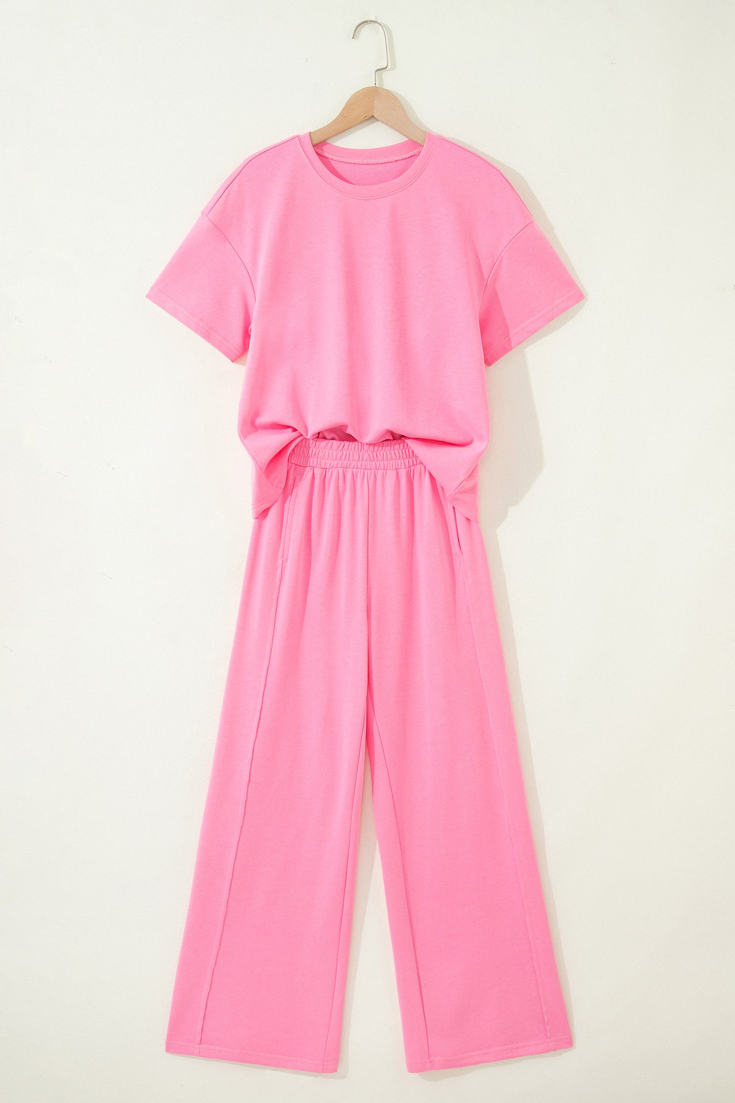 Sachet Pink Solid Cover Oversize Tee Pocketed Casual Pants 2pcs Outfit - Snoopy's Closet