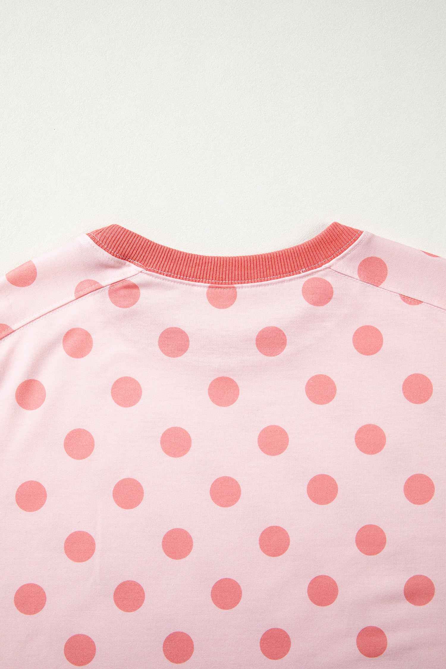 Pink Color Block Trim Polka Dot Casual Tee