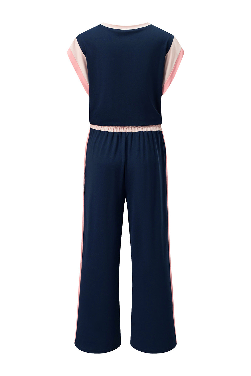 Navy Blue Color Block Detail Casual Two-piece Set - Snoopy's Closet