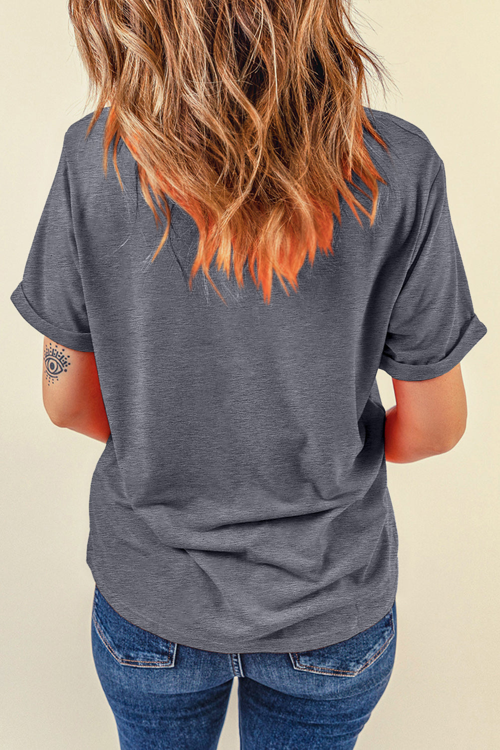 Gray Casual Plain Crew Neck Tee - Snoopy's Closet