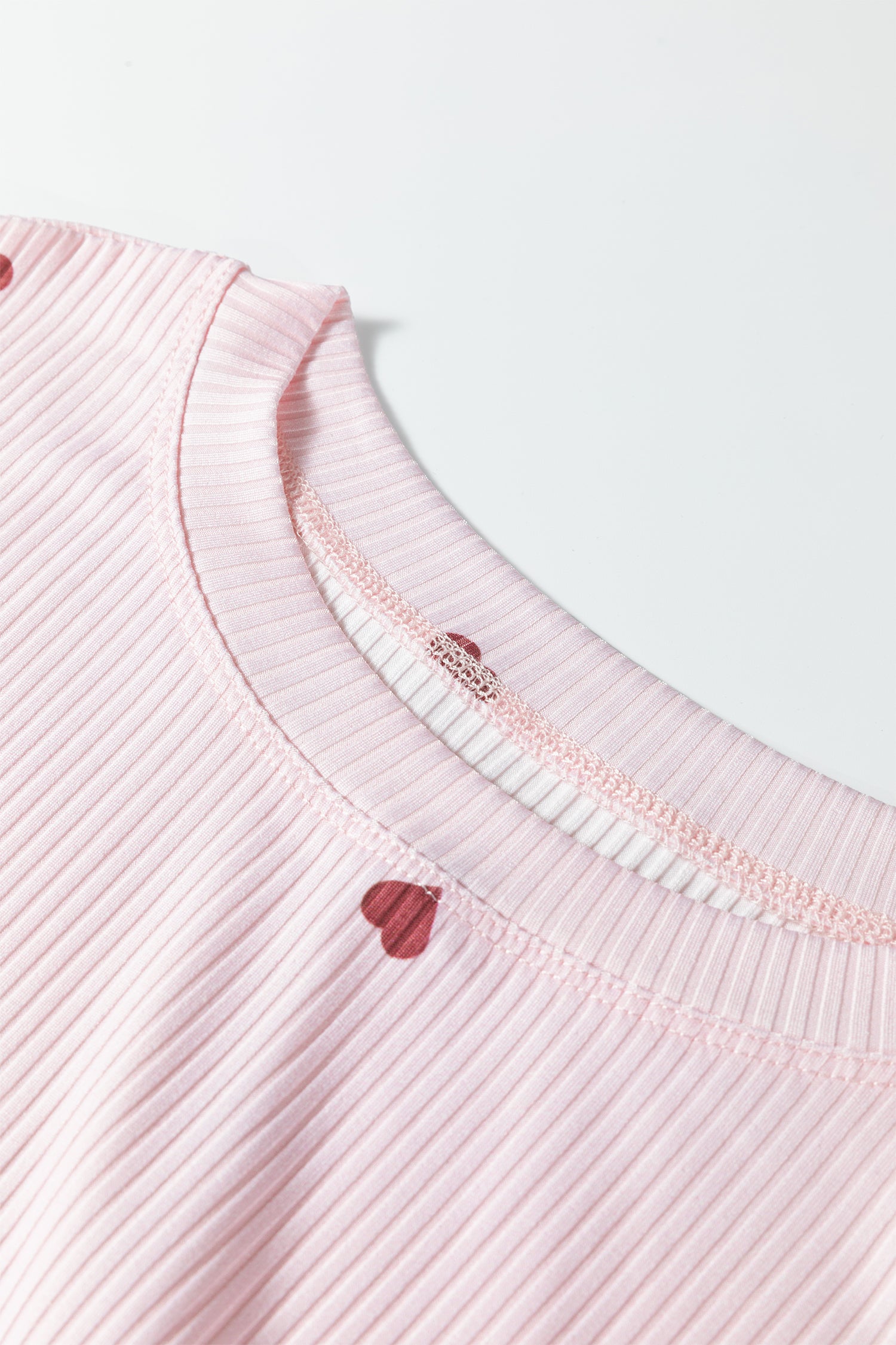 Light Pink Valentine Heart Shape Print Ribbed Knit Short Lounge Set - Snoopy's Closet