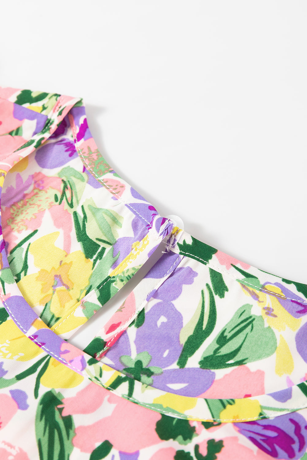 Purple Floral Print Puff Short Sleeve Crew Neck Blouse - Snoopy's Closet