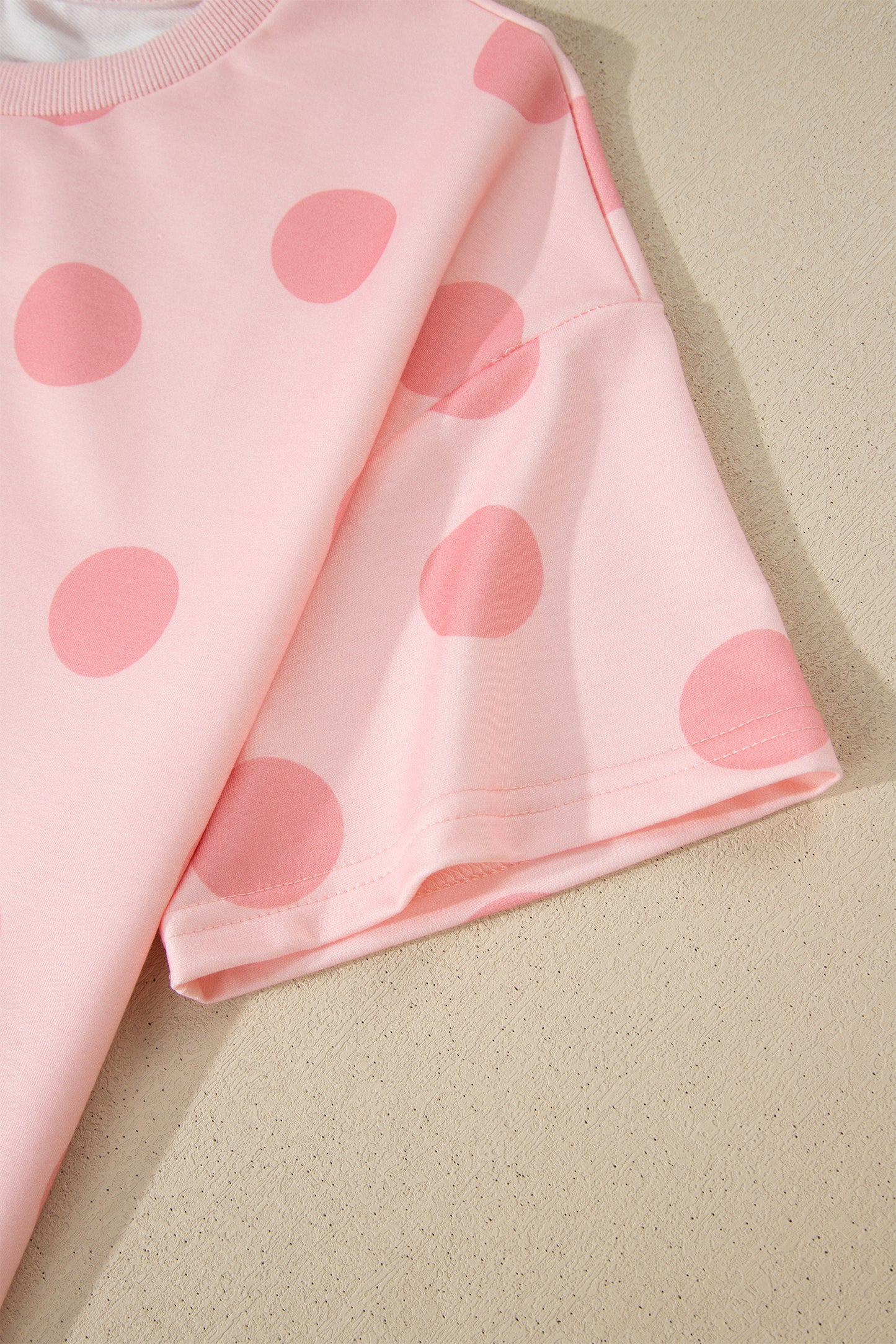 Pink Polka Dot Print Loose Tee Drawstring Elastic Waist Short Set - Snoopy's Closet