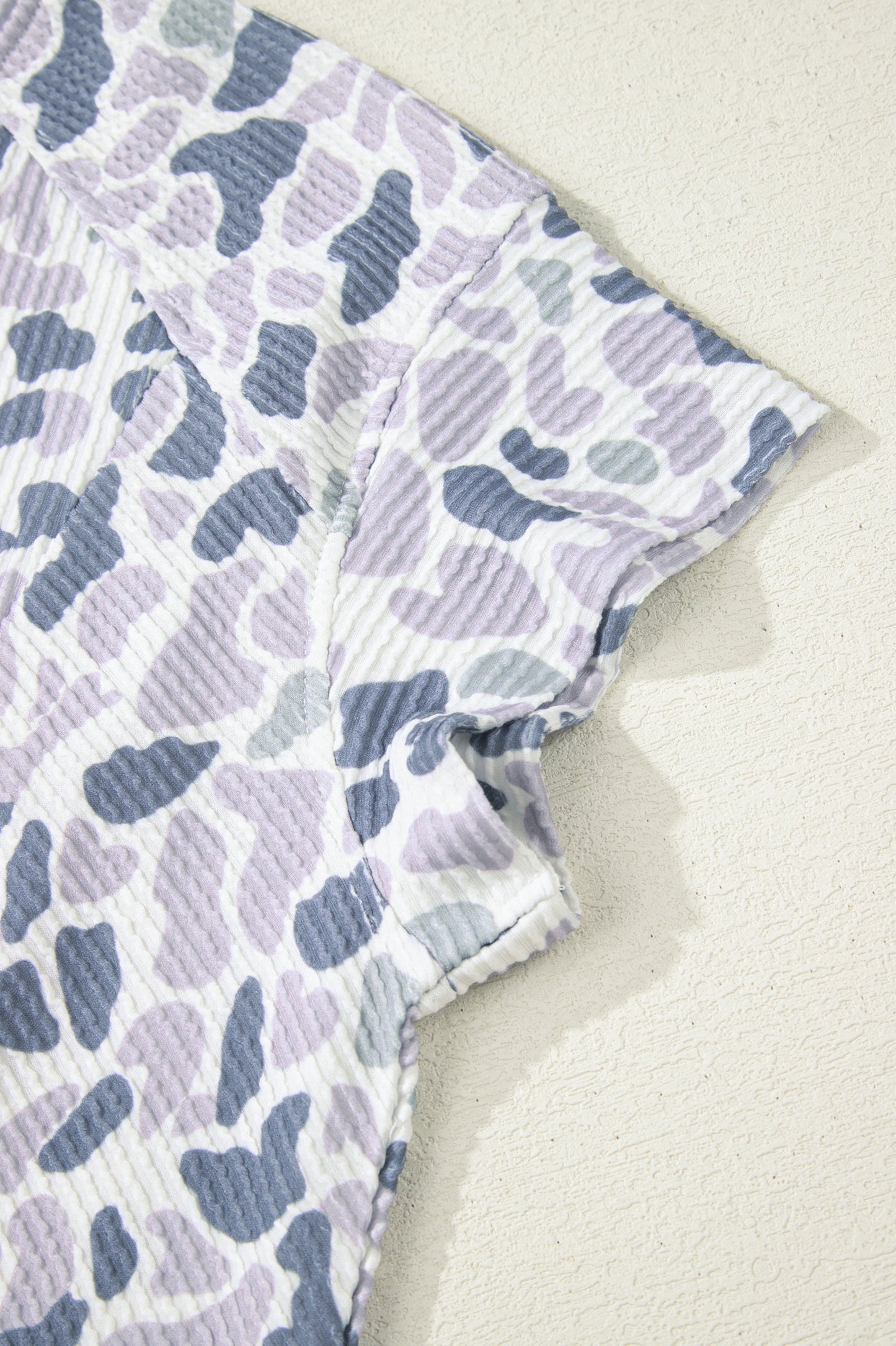 Beige Camouflage Print Twisted Rib Loose Tee Drawstring Pants Set - Snoopy's Closet