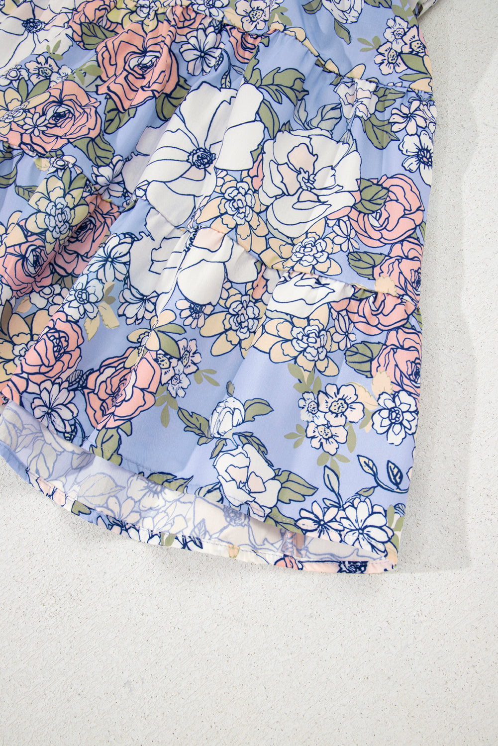 Sky Blue Floral Tiered Patchwork Spaghetti Strap Vacation Dress - Snoopy's Closet