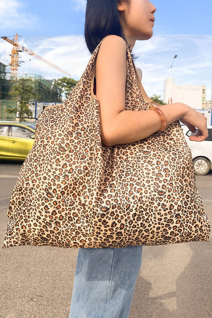 White Wild Leopard Printed Reusable Shopping Tote Bag - Snoopy's Closet