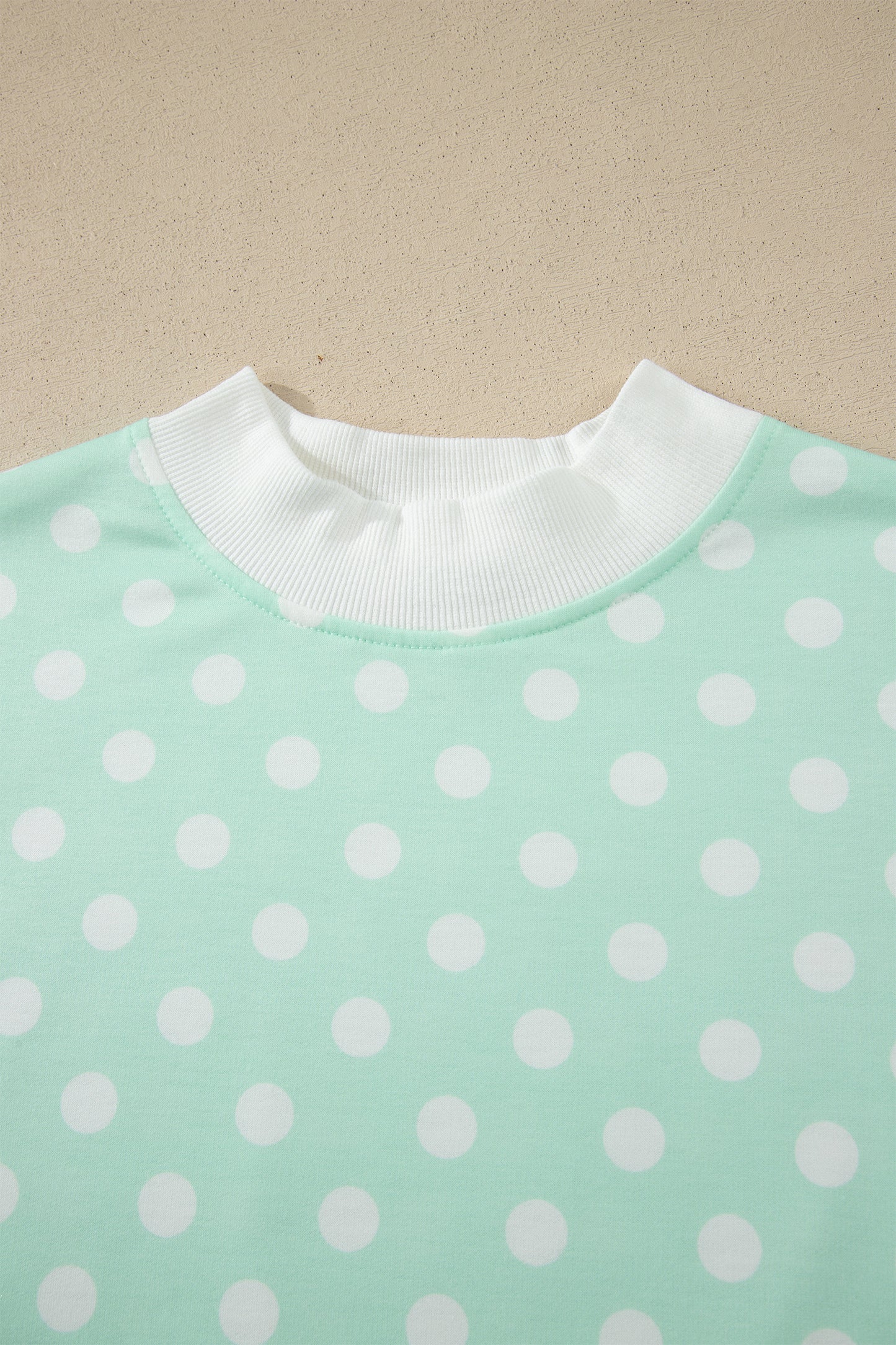 Sky Blue Polka Dot Print Color Block Trim Mock Neck Short Set - Snoopy's Closet
