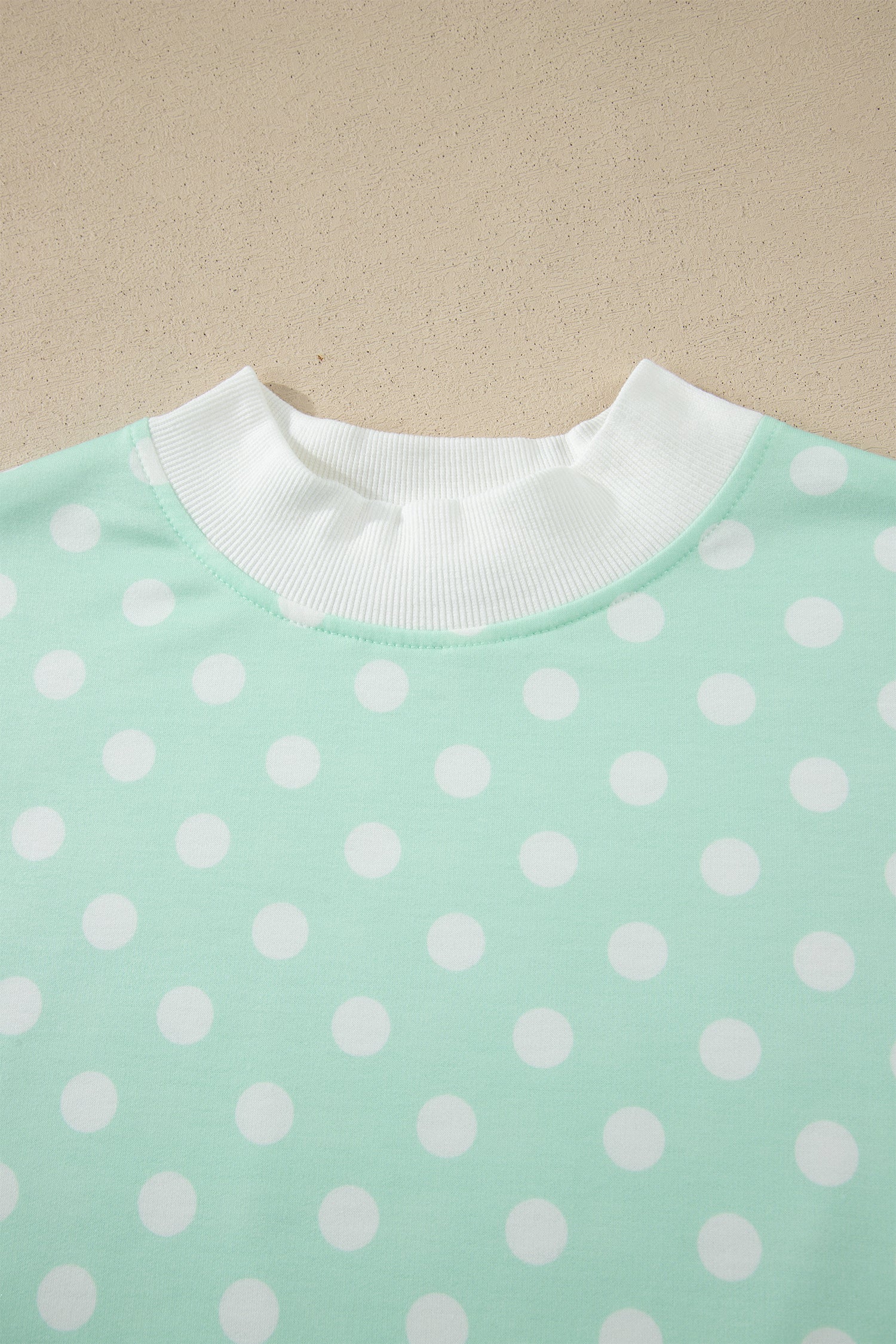 Sky Blue Polka Dot Print Color Block Trim Mock Neck Short Set - Snoopy's Closet