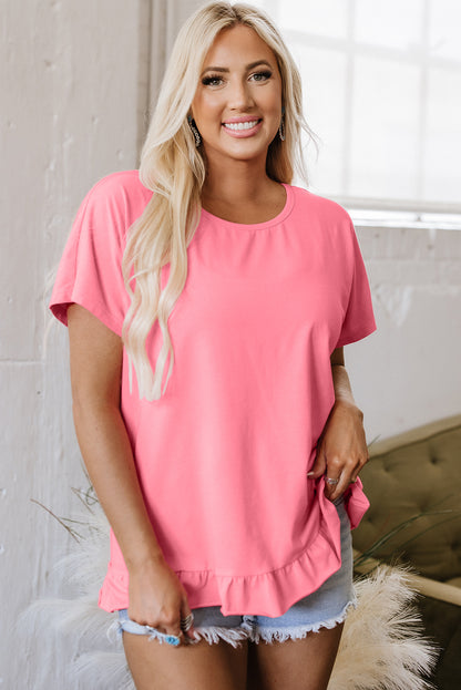 Pink Frilled Hem Loose T-Shirt - Snoopy's Closet