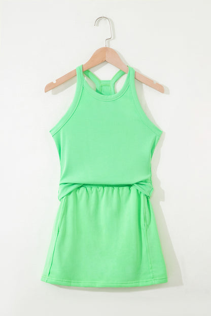 Green Slim Tank Top Elastic Waist Mini Skort 2pcs Outfit - Snoopy's Closet