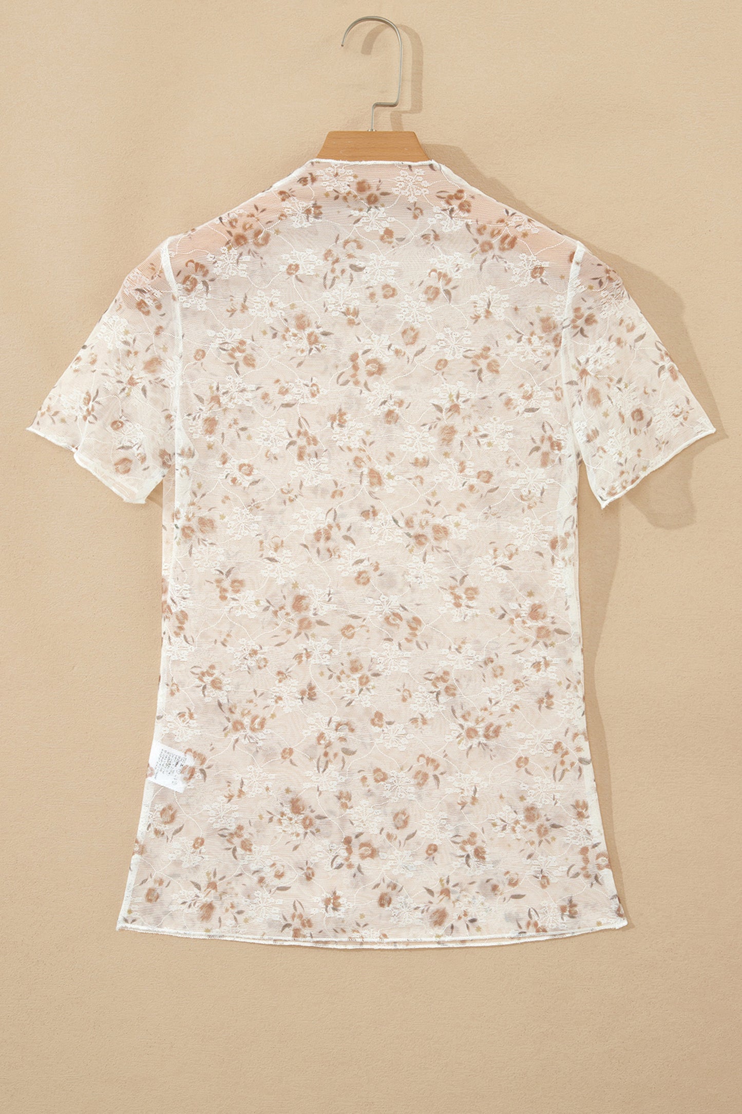 White Mock Neck Short Sleeve Floral Mesh Top - Snoopy's Closet