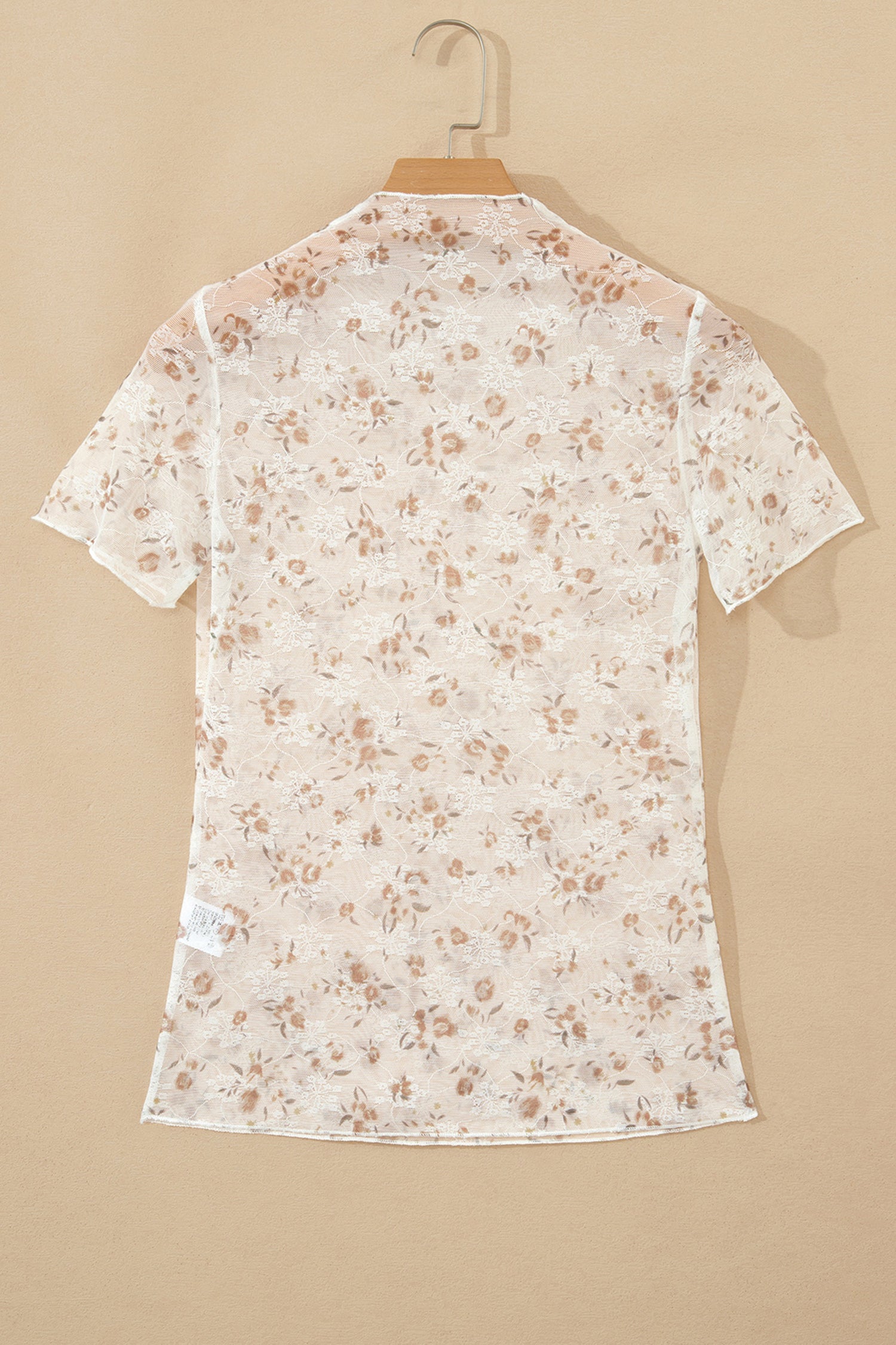 White Mock Neck Short Sleeve Floral Mesh Top - Snoopy's Closet