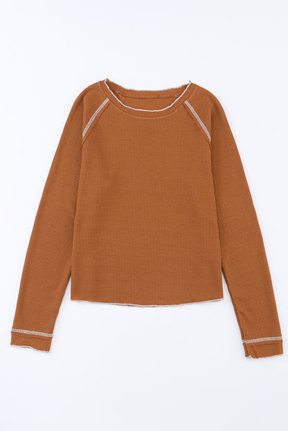 Brown Textured Round Neck Long Sleeve Top - Snoopy's Closet