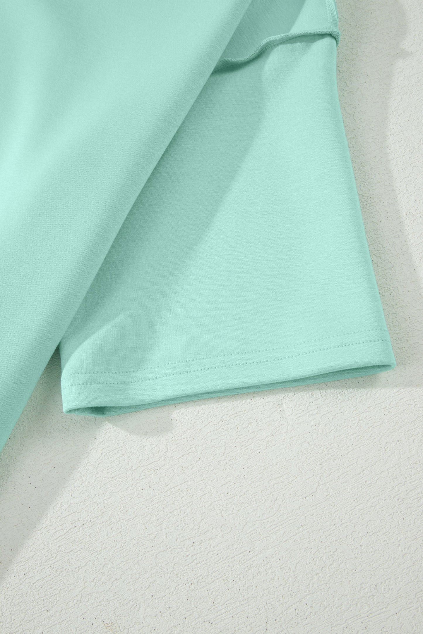 Moonlight Jade Solid Color Exposed Seam Mock Neck Oversize Tee Casual Shorts 2pcs Outfit - Snoopy's Closet