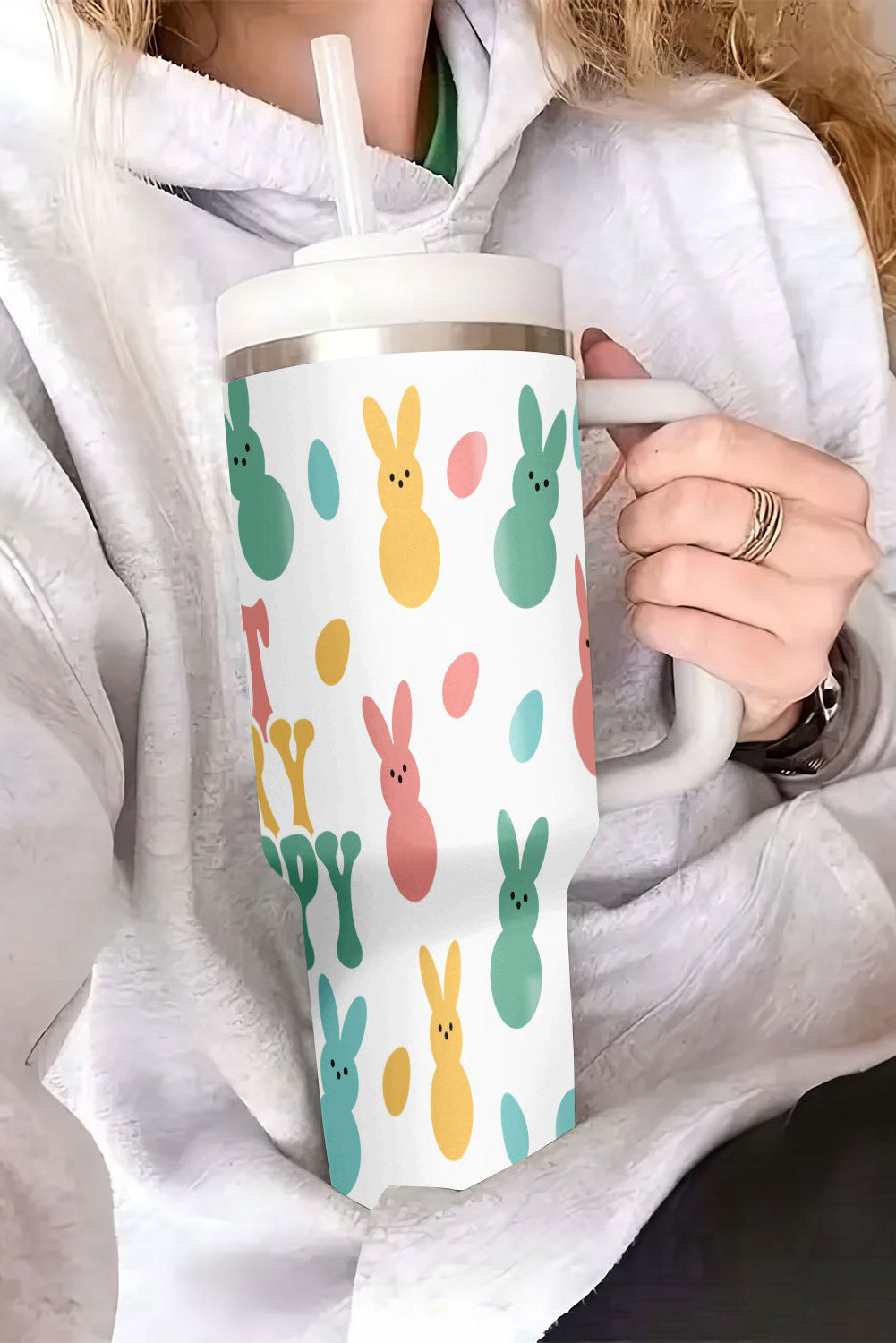Vaso térmico con estampado de conejito blanco DONT WORRY BE HOPPY 40oz
