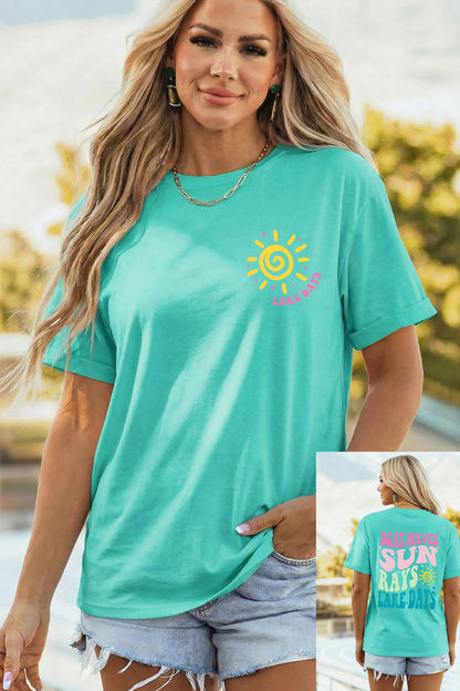 Camiseta de vacaciones estampada a doble cara MINT GREEN LAKE DAYS