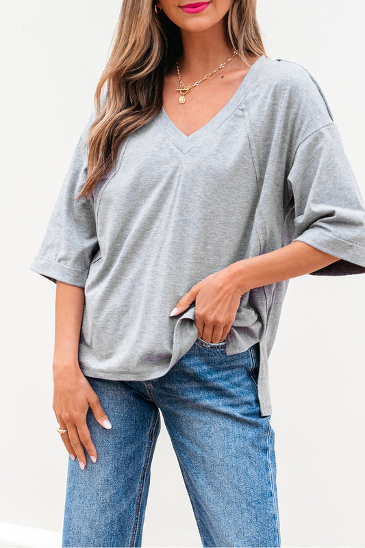 High Raglan Half Sleeve V Neck Oversized T Shirt - Snoopy's Closet