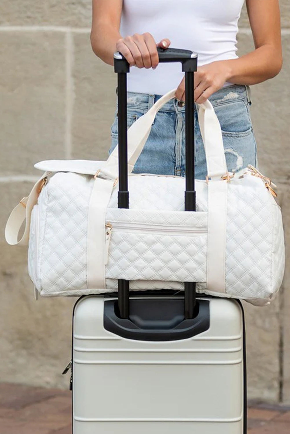 White Rhombus Textured Waterproof Travel Duffel Bag - Snoopy's Closet