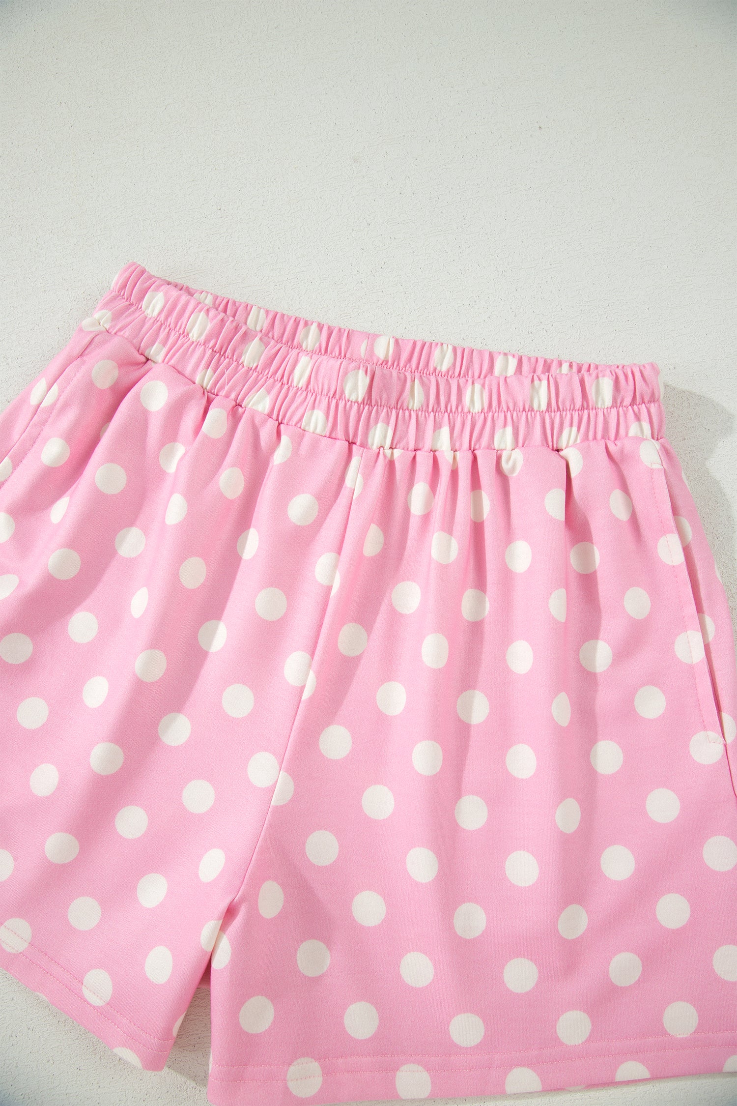 Sky Blue Polka Dot Print Color Block Trim Mock Neck Short Set - Snoopy's Closet