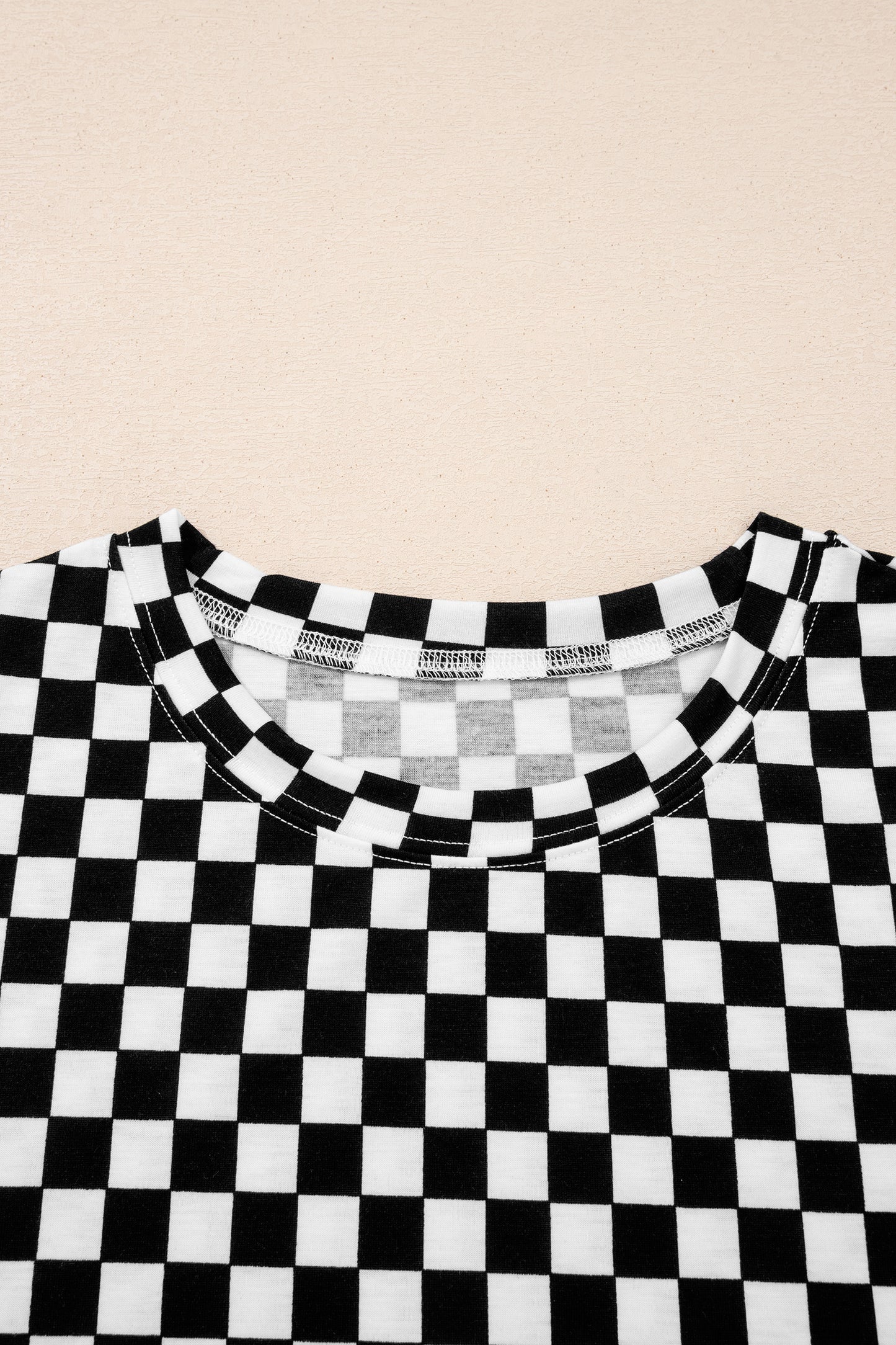 Khaki Checkered Print Half Sleeve Tee 2pcs Lounge Pant Set - Snoopy's Closet
