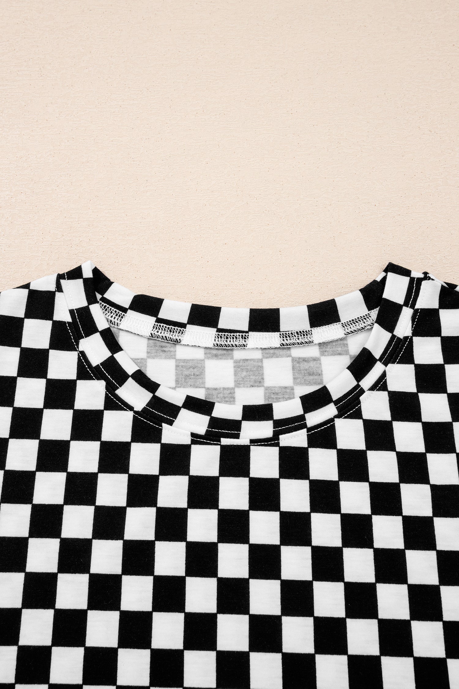 Khaki Checkered Print Half Sleeve Tee 2pcs Lounge Pant Set - Snoopy's Closet