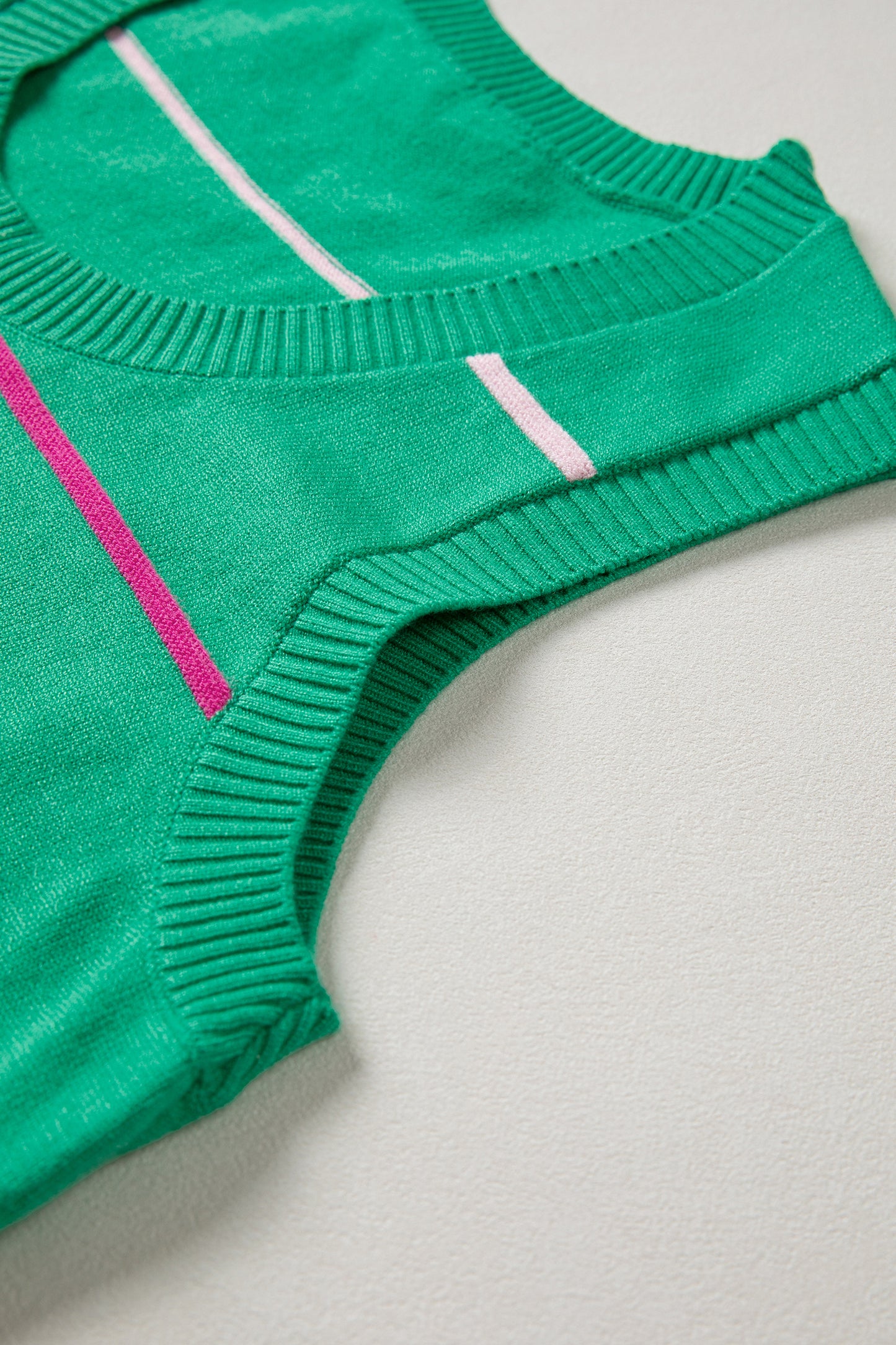 Green Stripe Round Neck Knitted Sweater Tank - Snoopy's Closet