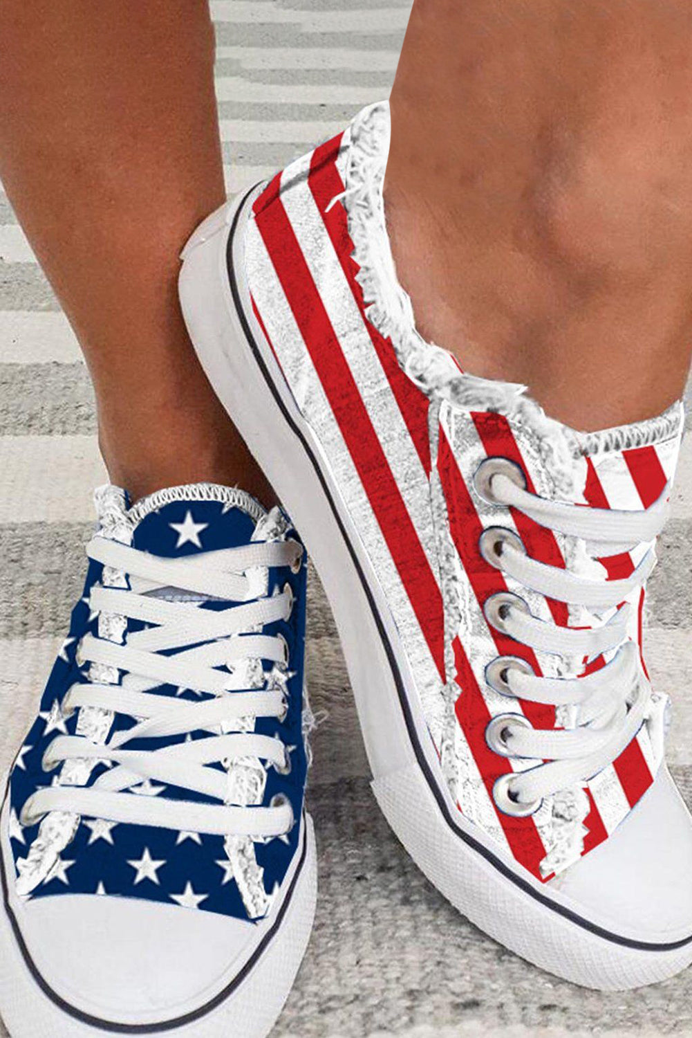 Blue American Flag Lace-up Canvas Flat Shoes - Snoopy's Closet