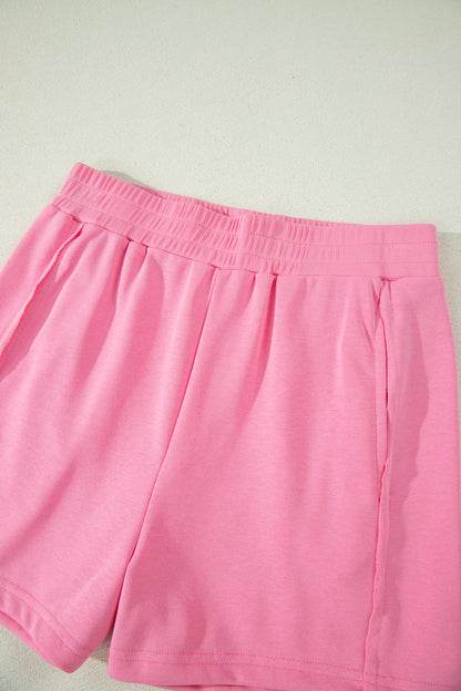Conjunto de 2 piezas de top de tirantes finos rosa sachet y shorts elásticos de talle alto