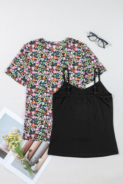 Black Sheer Floral Mesh Round Neck T Shirt - Snoopy's Closet