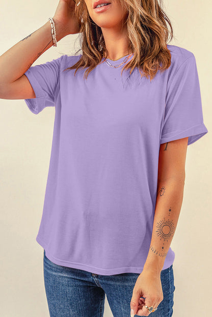 Wisteria Casual Plain Crew Neck Tee - Snoopy's Closet