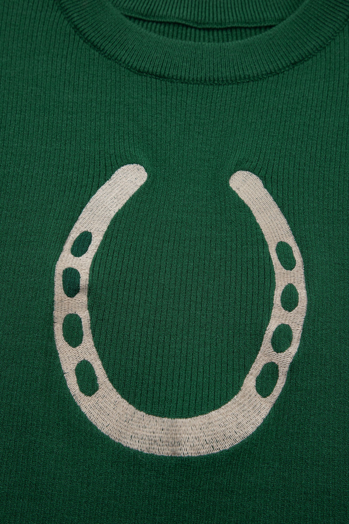 Blackish Green Horseshoe Graphic Western Short Sleeve Sweater - Snoopy's Closet