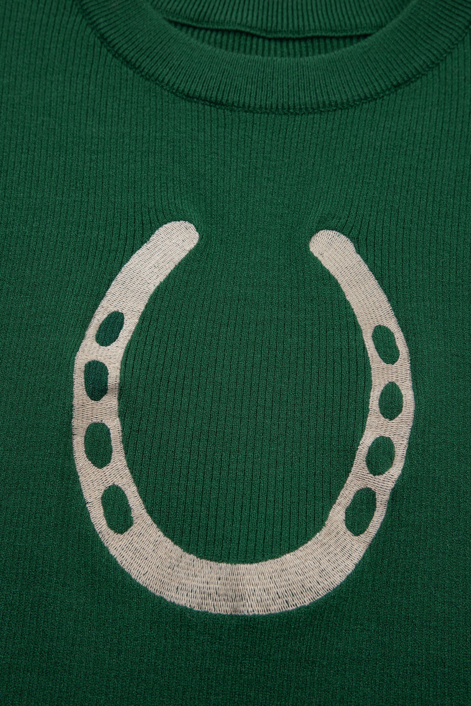 Blackish Green Horseshoe Graphic Western Short Sleeve Sweater - Snoopy's Closet