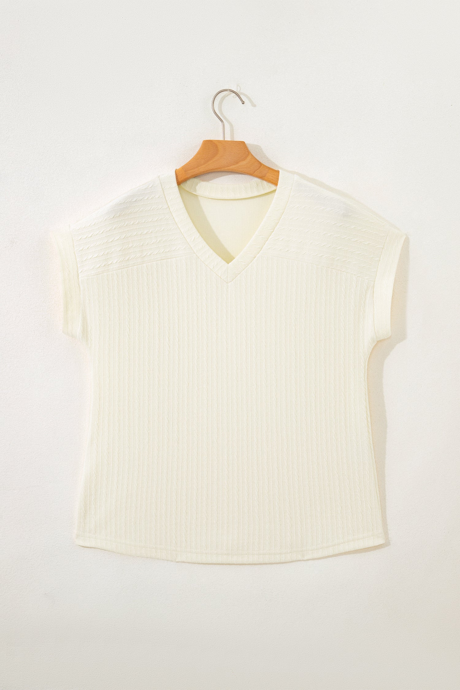 Beige Twisted Texture Knit V Neck T Shirt - Snoopy's Closet