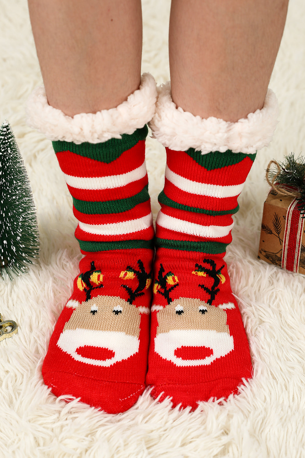 Fiery Red Christmas Cartoon Pattern Woolen Knit Socks - Snoopy's Closet