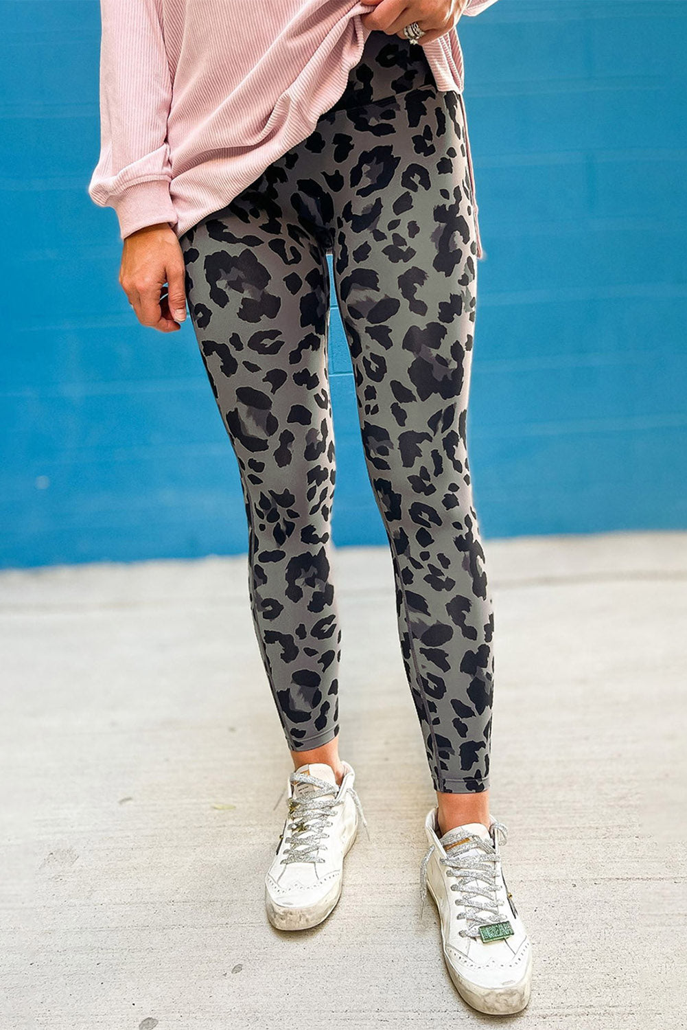 Gray Classic Leopard Print Active Leggings - Snoopy's Closet