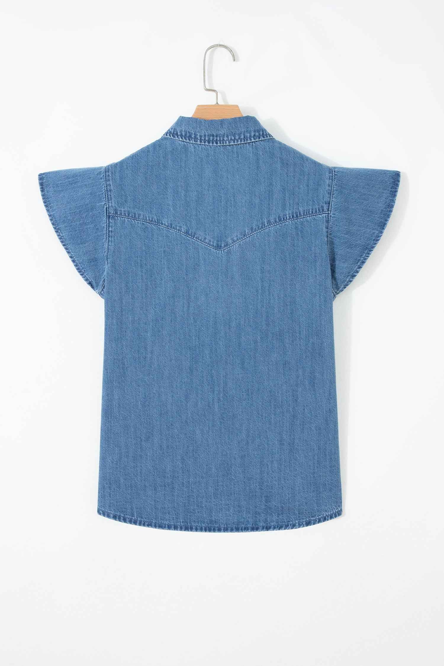 Dusk Blue Ruffled Short Sleeve Denim Shirt