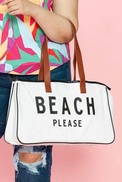 White BEACH PLEASE Print Large Canvas Tote Bag - Snoopy's Closet
