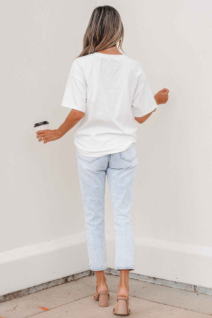 White Color Block Chest Pocket Patched Casual Short Sleeve Top