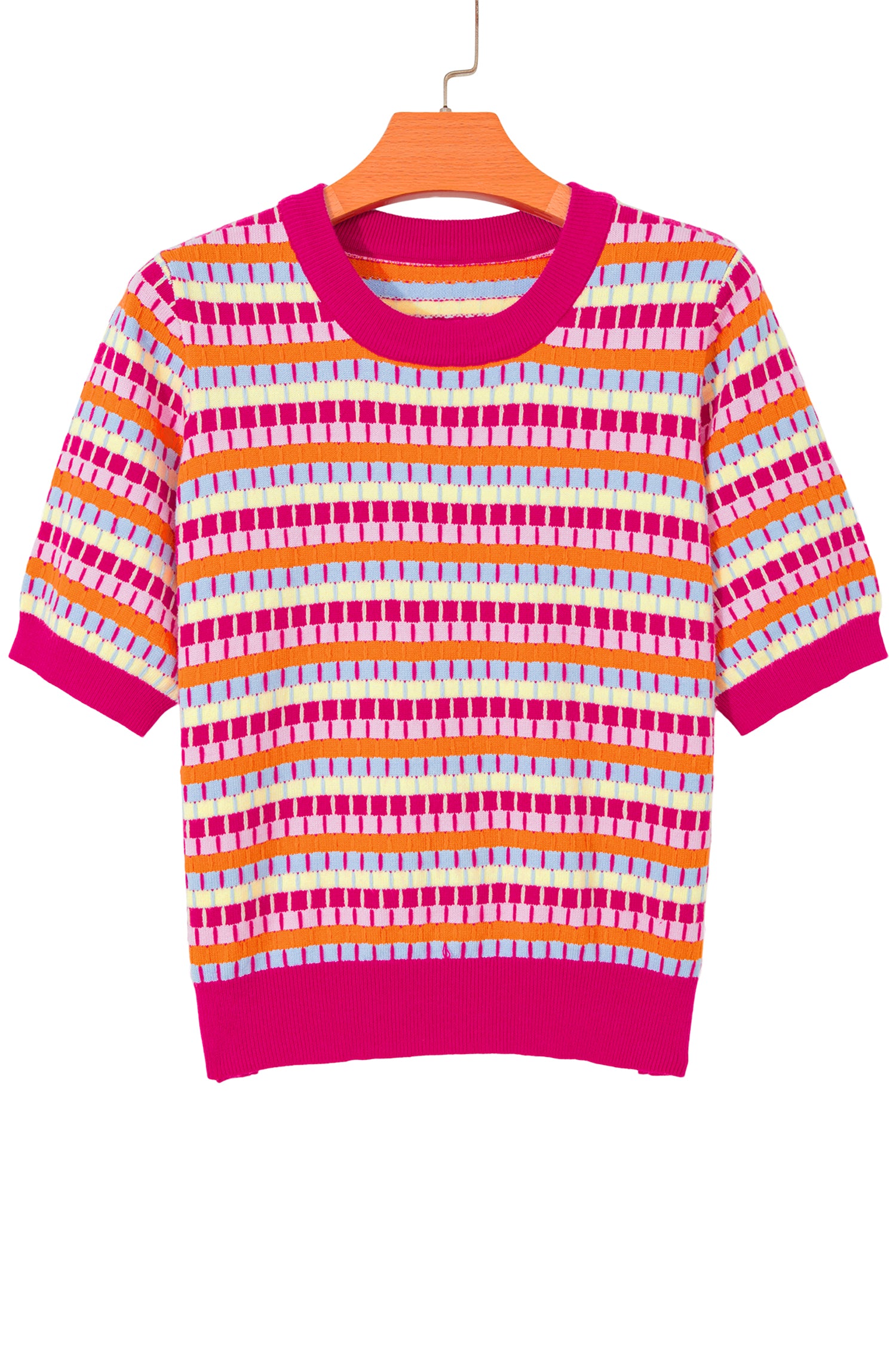 Orange Abstract Striped Knit Short Sleeve Sweater - Snoopy's Closet